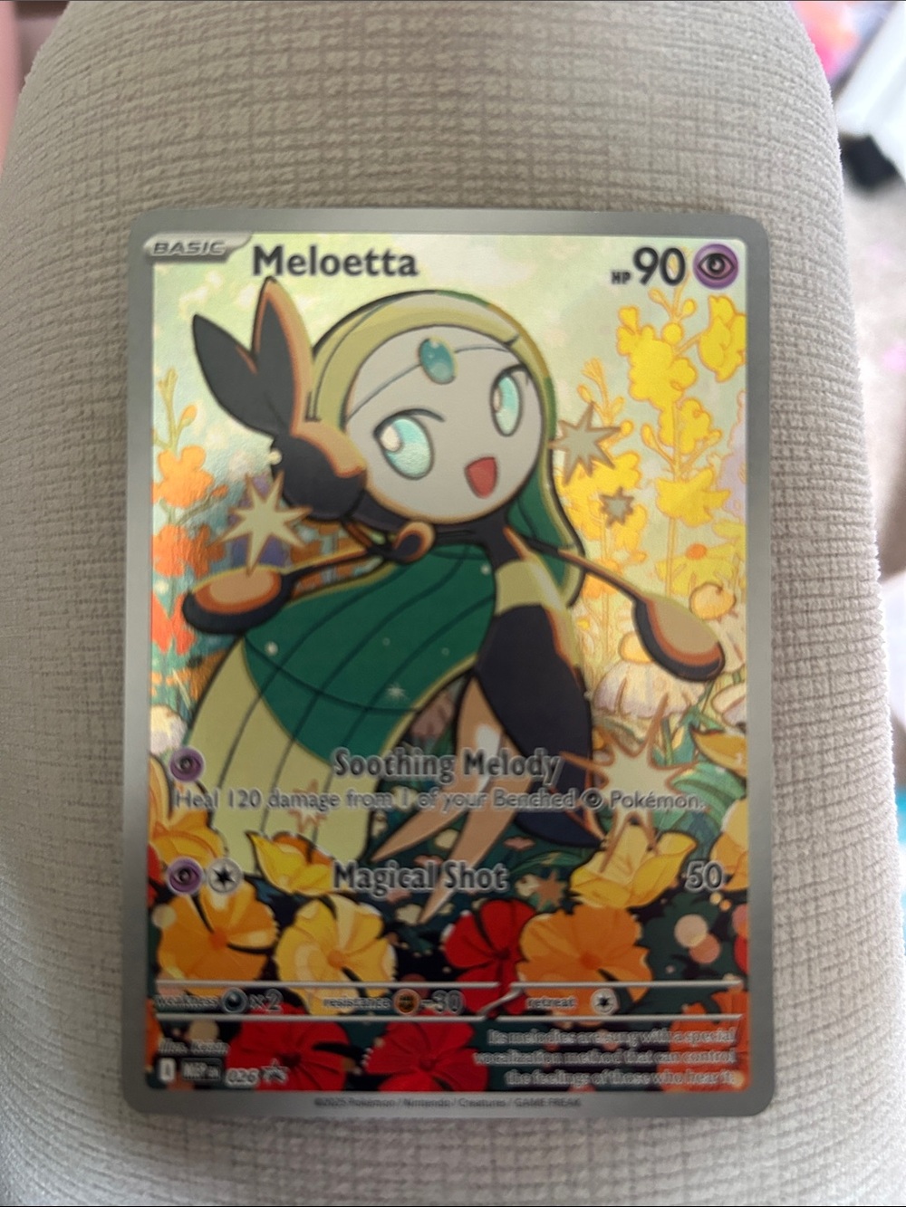 Pokemon Meloetta Holo Card — Green and Gold Artwork